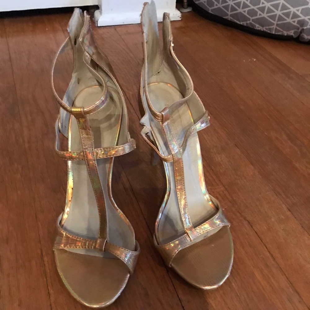 Gold holographic heels